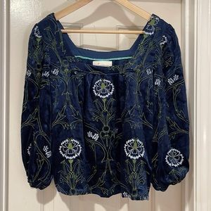 Anthropologie embroidered velvet blouse, size XS. In perfect condition!